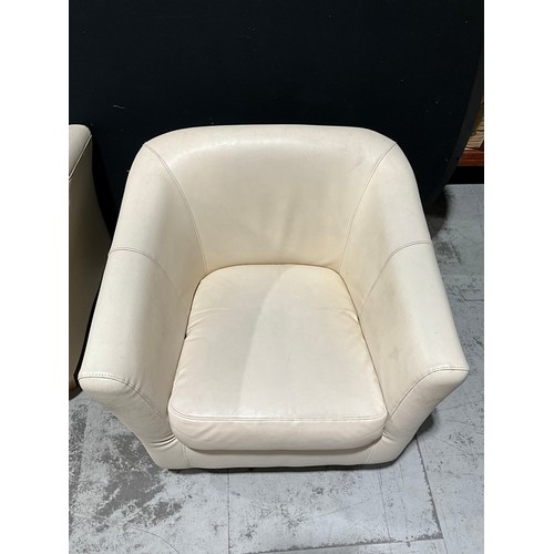 278 - PAIR OF CREAM TUB ARM CHAIRS ON SQUARE TAPERING LEGS W 30