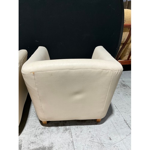 278 - PAIR OF CREAM TUB ARM CHAIRS ON SQUARE TAPERING LEGS W 30