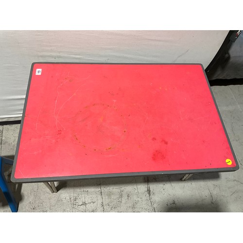 285 - CHILDRENS PLAY TABLE AND 4 PLASTIC STACKING CHAIRS