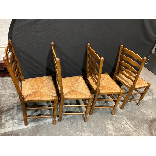 302 - SET OF FOUR VINTAGE LADDER BACK DINING CHAIRS WITH RUSH SEATS