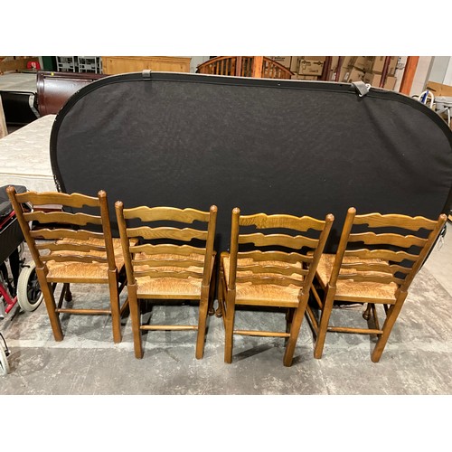 302 - SET OF FOUR VINTAGE LADDER BACK DINING CHAIRS WITH RUSH SEATS