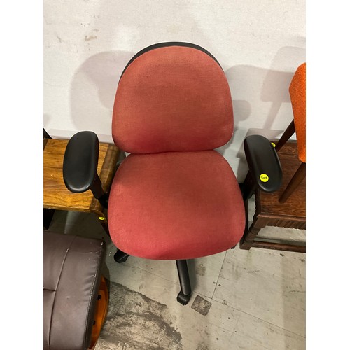 297 - REVOLVING OFFICE CHAIR, FOOTSTOOL , SMALL OAK TABLE A WALNUT TABLE AND SMALL FOOTSTOOL