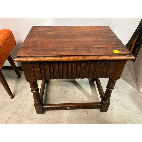 297 - REVOLVING OFFICE CHAIR, FOOTSTOOL , SMALL OAK TABLE A WALNUT TABLE AND SMALL FOOTSTOOL