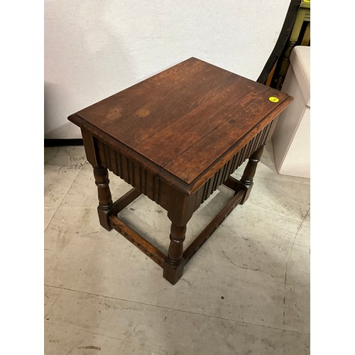 297 - REVOLVING OFFICE CHAIR, FOOTSTOOL , SMALL OAK TABLE A WALNUT TABLE AND SMALL FOOTSTOOL