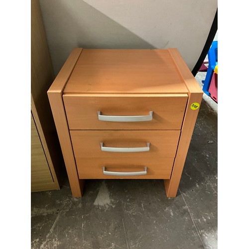 296 - SMALL FOUR DRAW CHEST, SMALL THREE DRAW CHEST, BEDSIDE CABINET AND CHROME SHELVES