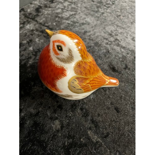 238 - CROWN DERBY ROBIN PAPERWEIGHT WITH SILVER STOPPER IN BASE