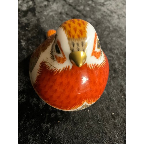 238 - CROWN DERBY ROBIN PAPERWEIGHT WITH SILVER STOPPER IN BASE