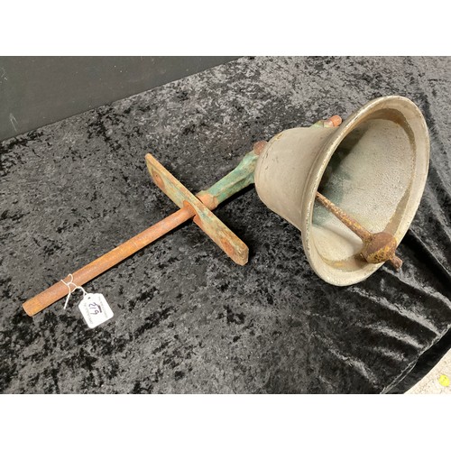 219 - ANTIQUE BRONZE SCHOOL BELL WITH CAST IRON  WALL MOUNTING