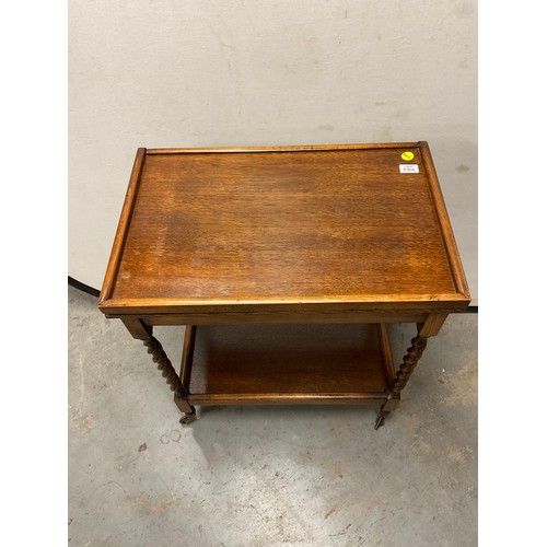 456 - VINTAGE OAK BARLEY TWIST TEA TROLLEY AND CARD TABLE  W25