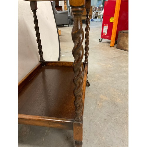 456 - VINTAGE OAK BARLEY TWIST TEA TROLLEY AND CARD TABLE  W25