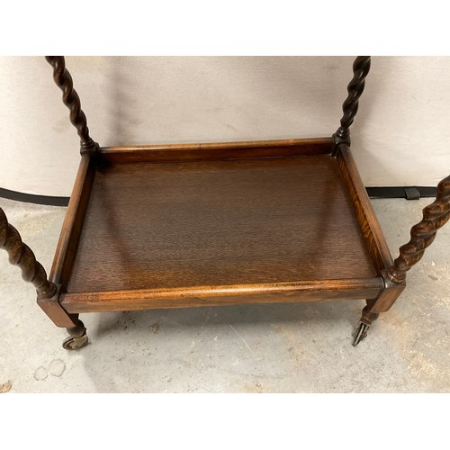 456 - VINTAGE OAK BARLEY TWIST TEA TROLLEY AND CARD TABLE  W25