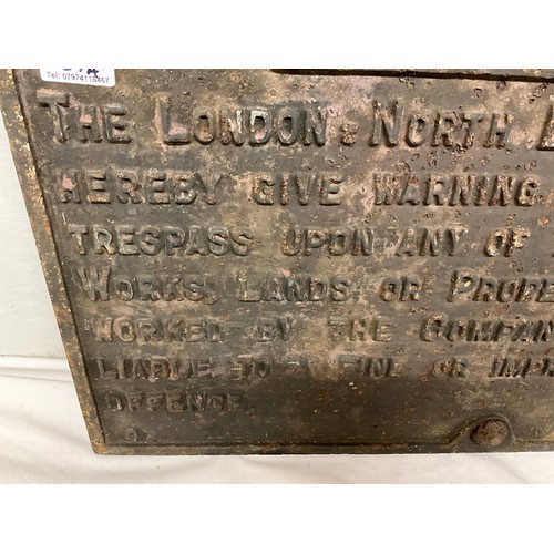 237A - ANTIQUE CAST IRON LONDON NORTH EASTERN RAILWAY WARNING SIGN TO TRESPASSERS IN ORIGINAL CONDITION 26”... 