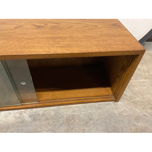 410 - SMALL VINTAGE OAK GLASS FRONTED WALL CABINET W36