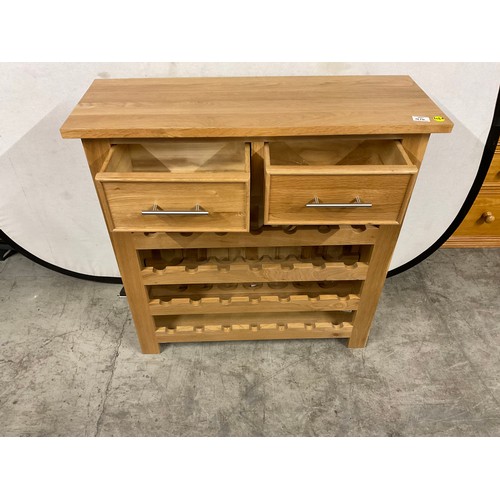 416 - MODERN OAK  KITCHEN WINE RACK WITH TWO DRAWERS W35