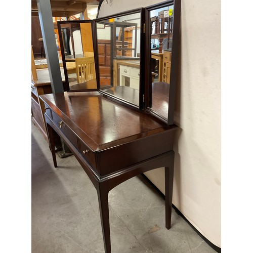 438 - MODERN MAHOGANY STAG TRIPLE MIRROR  DRESSING TABLE ON SQUARE TAPERING LEGS W47