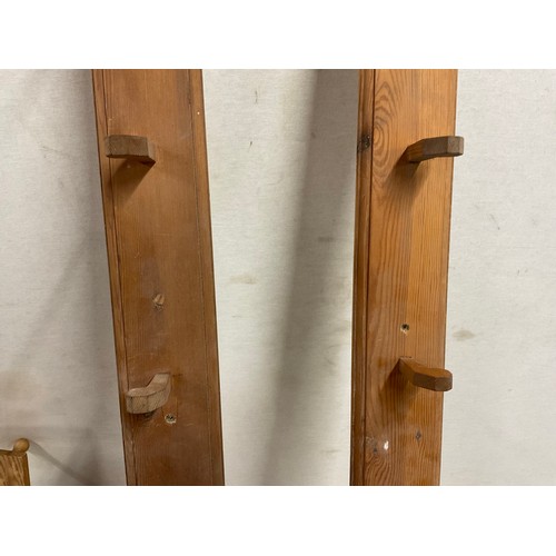 403 - THREE VINTAGE PINE WOODEN COAT RACKS LARGEST W62