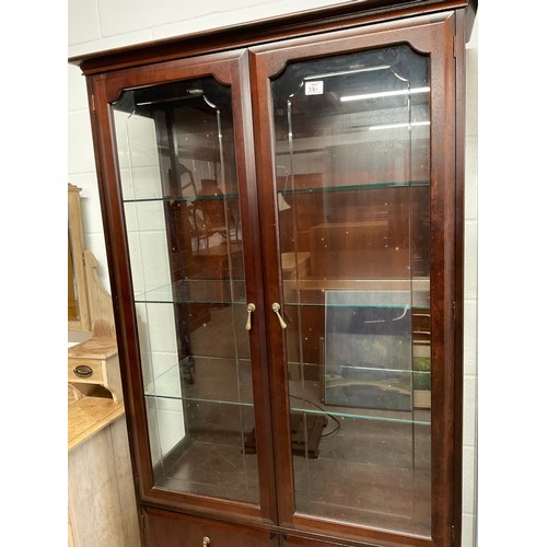 381 - MODERN STAG MAHOGANY GLAZED BOOK CASE WITH TWO CUPBOARDS TO BASE W38