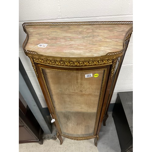 382 - EDWARDIAN DECORATIVE MAHOGANY VITRINE WITH GILT METAL MOUNTS AND FITTED MARBLE TO TOP  W26