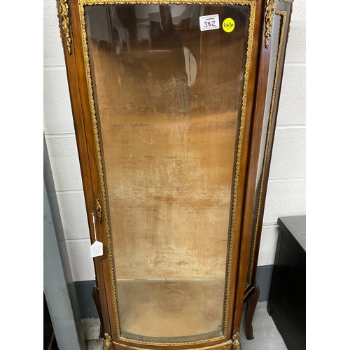 382 - EDWARDIAN DECORATIVE MAHOGANY VITRINE WITH GILT METAL MOUNTS AND FITTED MARBLE TO TOP  W26