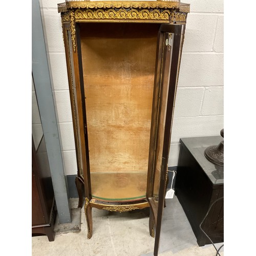 382 - EDWARDIAN DECORATIVE MAHOGANY VITRINE WITH GILT METAL MOUNTS AND FITTED MARBLE TO TOP  W26