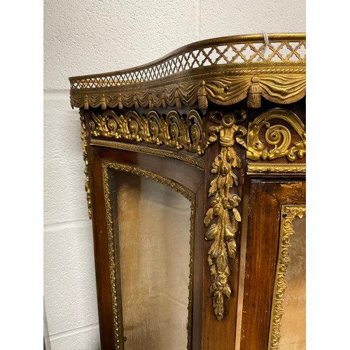 382 - EDWARDIAN DECORATIVE MAHOGANY VITRINE WITH GILT METAL MOUNTS AND FITTED MARBLE TO TOP  W26