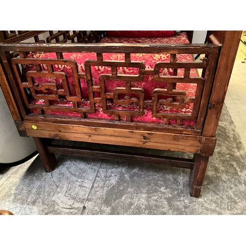 307 - REPRODUCTION ORIENTAL MAHOGANY FRAMED OPIUM BED WITH CARVED PANELS D 42