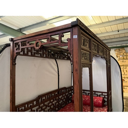 307 - REPRODUCTION ORIENTAL MAHOGANY FRAMED OPIUM BED WITH CARVED PANELS D 42