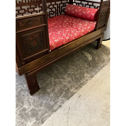 307 - REPRODUCTION ORIENTAL MAHOGANY FRAMED OPIUM BED WITH CARVED PANELS D 42