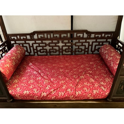 307 - REPRODUCTION ORIENTAL MAHOGANY FRAMED OPIUM BED WITH CARVED PANELS D 42