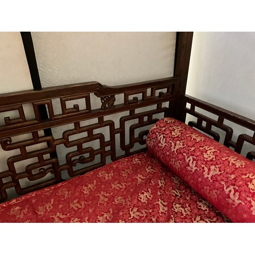 307 - REPRODUCTION ORIENTAL MAHOGANY FRAMED OPIUM BED WITH CARVED PANELS D 42