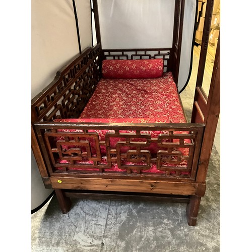 307 - REPRODUCTION ORIENTAL MAHOGANY FRAMED OPIUM BED WITH CARVED PANELS D 42