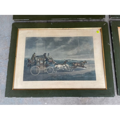 392 - SET OF SIX STAGE COACH  ANTIQUE FRAMED PRINTS A/F 39