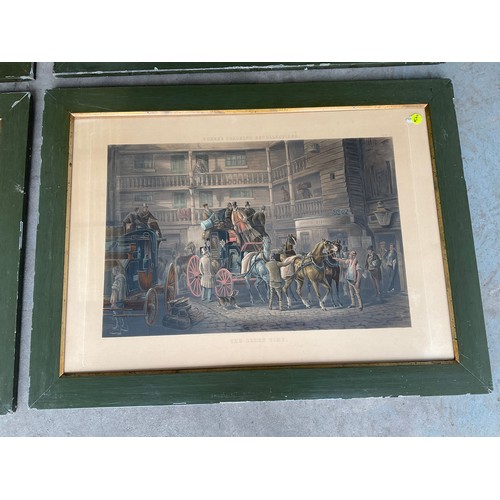 392 - SET OF SIX STAGE COACH  ANTIQUE FRAMED PRINTS A/F 39