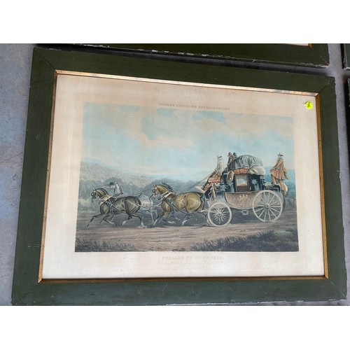 392 - SET OF SIX STAGE COACH  ANTIQUE FRAMED PRINTS A/F 39