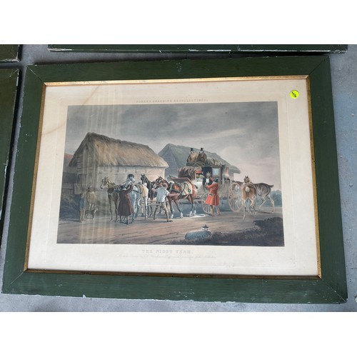 392 - SET OF SIX STAGE COACH  ANTIQUE FRAMED PRINTS A/F 39