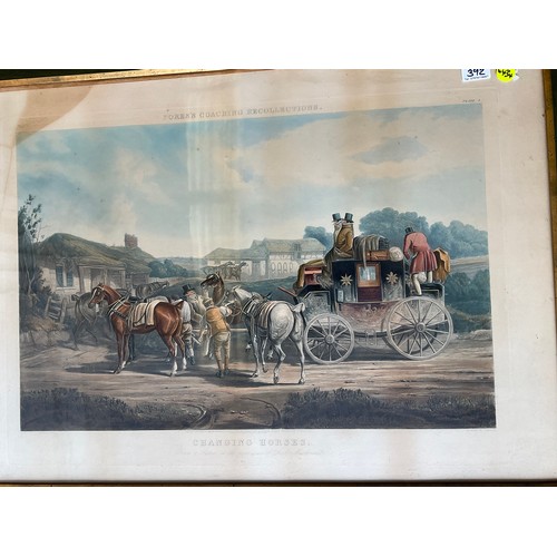 392 - SET OF SIX STAGE COACH  ANTIQUE FRAMED PRINTS A/F 39