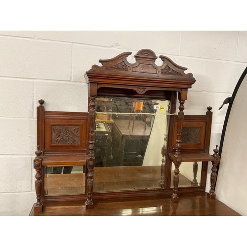 395 - EDWARDIAN RED WALNUT MIRROR BACKED SIDEBOARD A/F W47