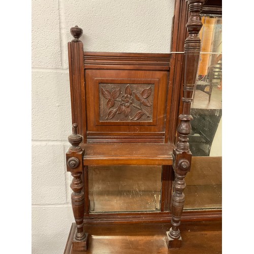 395 - EDWARDIAN RED WALNUT MIRROR BACKED SIDEBOARD A/F W47