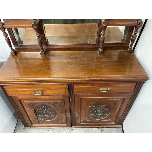 395 - EDWARDIAN RED WALNUT MIRROR BACKED SIDEBOARD A/F W47