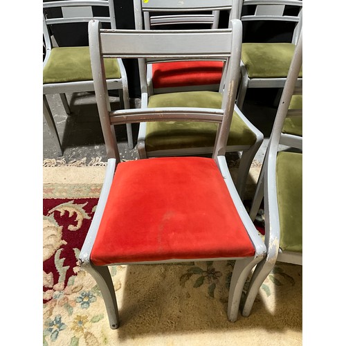 326 - SET OF 8 GREY PAINTED UPHOLSTERED DINING CHAIRS