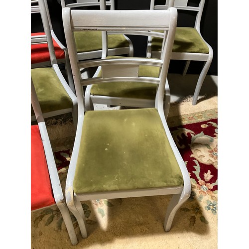 326 - SET OF 8 GREY PAINTED UPHOLSTERED DINING CHAIRS