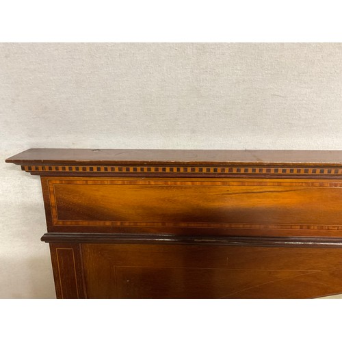 415 - EDWARDIAN MAHOGANY INLAID OVER MANTLE WITH BEVELLED EDGE MIRROR W39