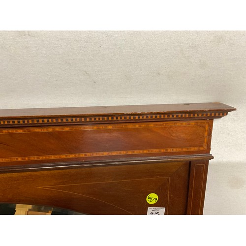 415 - EDWARDIAN MAHOGANY INLAID OVER MANTLE WITH BEVELLED EDGE MIRROR W39