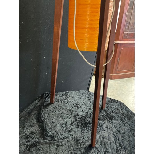 406A - MID CENTURY FLOOR STANDING ROCKET LAMP THE SPUN CYLINDRICAL ORANGE FIBRE GLASS SHADE SUPPORTED BY TH... 