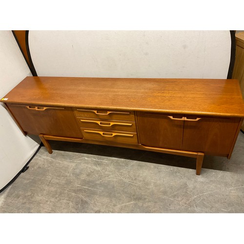 414 - VINTAGE 1970S TEAK LONG JOHN SIDEBOARD WITH THREE DRAWERS AND FOUR CUPBOARD DOORS W82