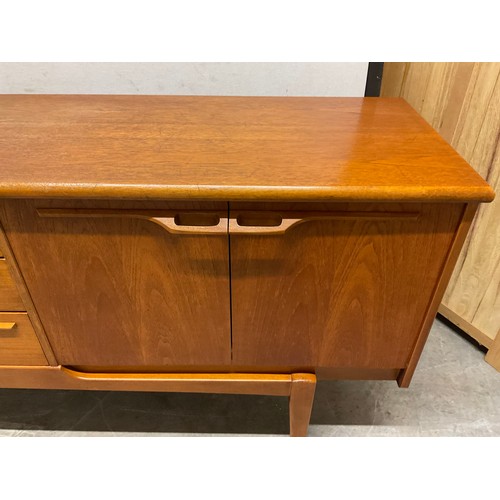 414 - VINTAGE 1970S TEAK LONG JOHN SIDEBOARD WITH THREE DRAWERS AND FOUR CUPBOARD DOORS W82