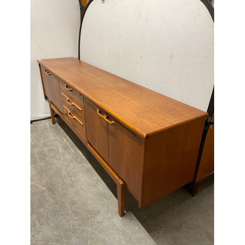 414 - VINTAGE 1970S TEAK LONG JOHN SIDEBOARD WITH THREE DRAWERS AND FOUR CUPBOARD DOORS W82