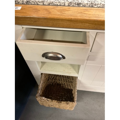 421 - MODERN OAK AND WHITE PAINTED KITCHEN ISLAND WITH MARBLE INSET TOP  (MARBLE CRACKED)  W55