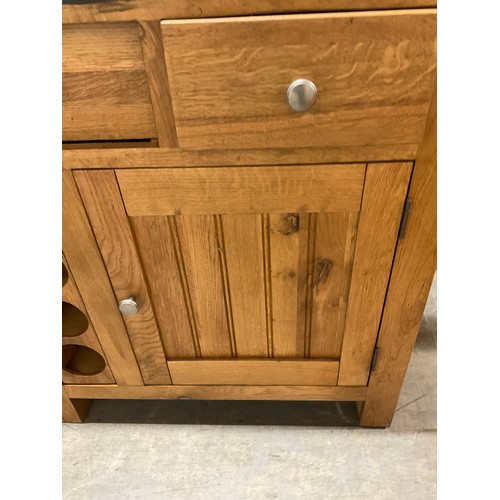 423 - MODERN OAK KITCHEN ISLAND WITH BLACK MARBLE TOP  (MARBLE CRACKED) W32