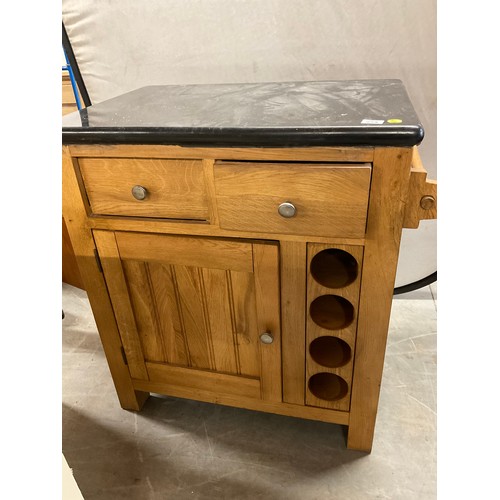 423 - MODERN OAK KITCHEN ISLAND WITH BLACK MARBLE TOP  (MARBLE CRACKED) W32